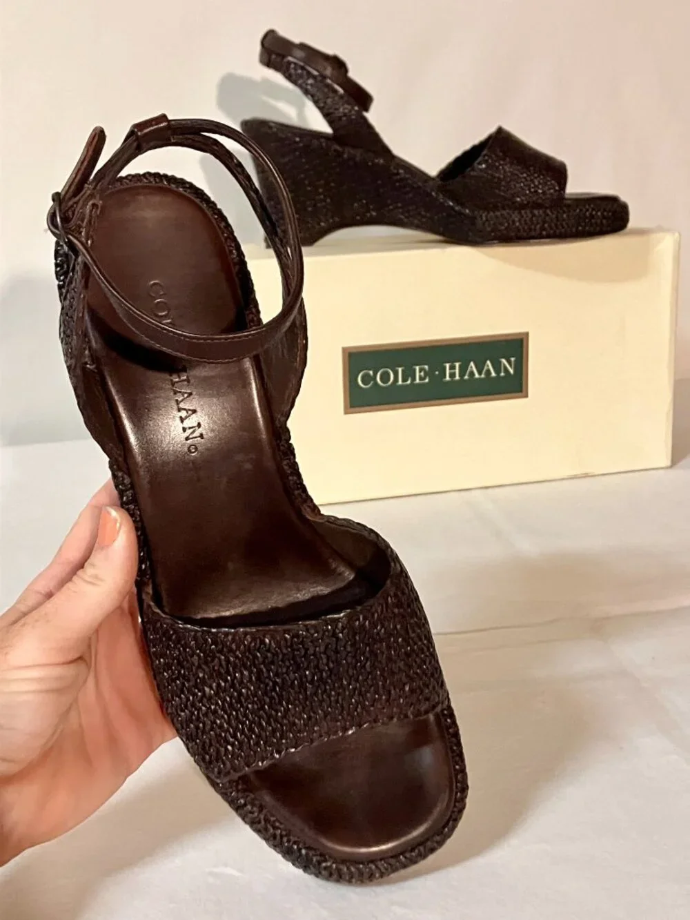 Vintage 90s Cole Haan Espresso Brown Leather Wedges